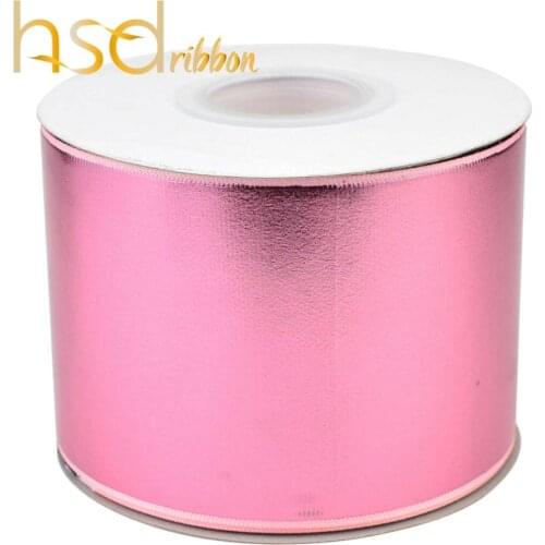 Hsdribbon 75mm 3inch Soild Pink Foil on grosgrain ribbon 50Yards/Roll