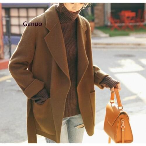 Short Section with Double-Faced Fleece Full Wool Coat Female 2020 Autumn Winter New Korean Double-Faced Woolen Coat
