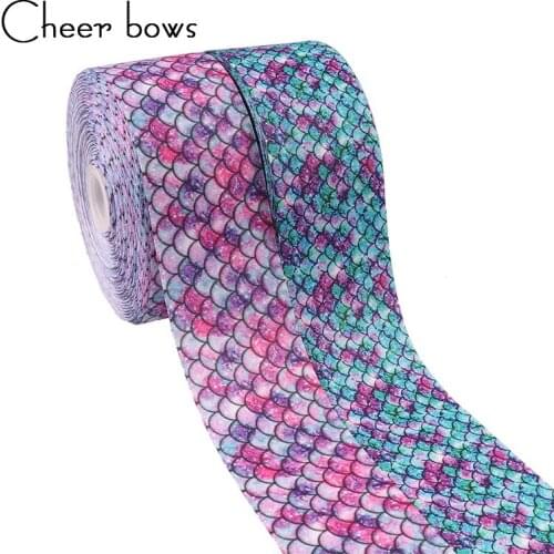 2Y/lot 3" 75mm Mermaid Printed Grosgrain Ribbon Fashion Fabric DIY Hairbows Accessories Wedding Party Decoration Sofa Bed Decor