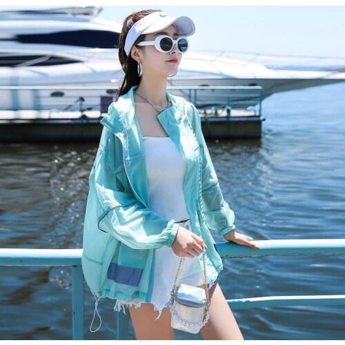 Summer New Ice Silk Sunscreen Womens Long Anti-Ultraviolet Light Jacket Student