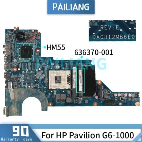 Mainboard For HP Pavilion G6-1000 Laptop motherboard 636370-001 636370-001 HM55 DDR3 Tested OK