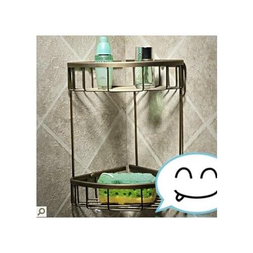 Copper double-layer racks simple triangle basket vintage storage basket antique bathroom hardware accessories bathroom accessori