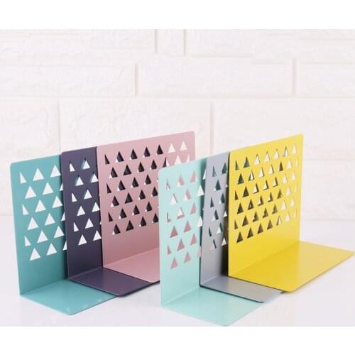 Metal Hollow Desktop Organizer Bookends Book Ends Support Stand Holder Shelf Bookrack Home Office Supplies