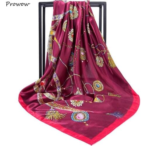 Fashion Shawl Scarf For Women Print Silk Satin Hijab Scarfs Female 90*90cm Luxury Brand Square Shawls Scarves For Ladies FJ195
