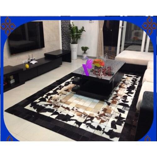 Fashionable art carpet 100% natural genuine cowhide leather foam backed carpet