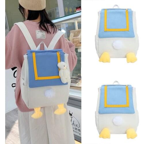 Fashion Cute duck Lady Canvas Travel Backpack Cute Bookbag Student Panda Schoolbag For Girls Female Kawaii Mochila Women Bag