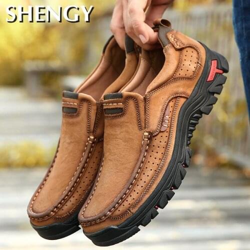 2020 Hot Men Comfortable Non-Slip Hiking Shoes First Layer Cowhide Leather Sneakers Men Breathable Hiking Boots Big Size 38-50