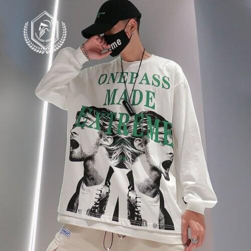 Men Fashion Loose Print Casual Pullover Hip Hop Sweatshirts