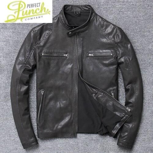 Genuine 2021 Real New Goatskin Leather Coat Vintage Motorcycle Jacket for Men Veste Cuir Homme SH-1944 KJ5572