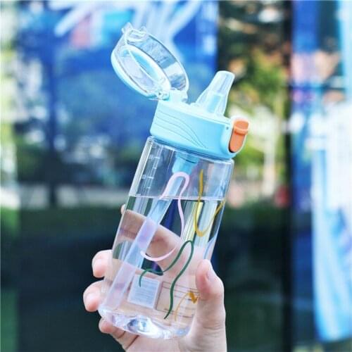 NEW Summer Transparent Outdoor Water Cup Student Portable Simple Style Sports Cup with Straw Plastic Cup Water Bottle Straw Cup