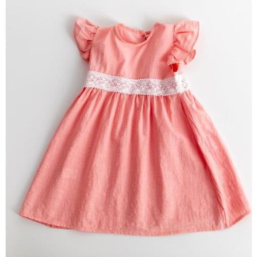 New 2021 Loose Summer Kids Lace Fly Sleeve Dresses For Girls Princess Dresses Kids Girl Sleeveless Dress Pure Color Dress