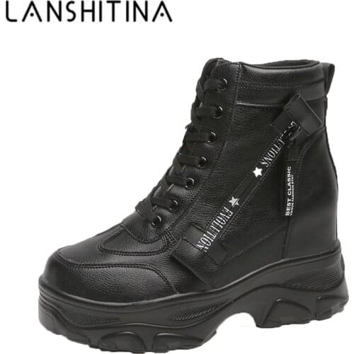 New 2020 Autumn Women Ankle Boots 8CM Heels Platform Boots Soft Leather White Motorcycle Boots Woman Winter Chunky Sneakers Boot