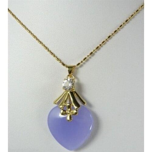 Purple jade heart-shaped crystal pendant necklace