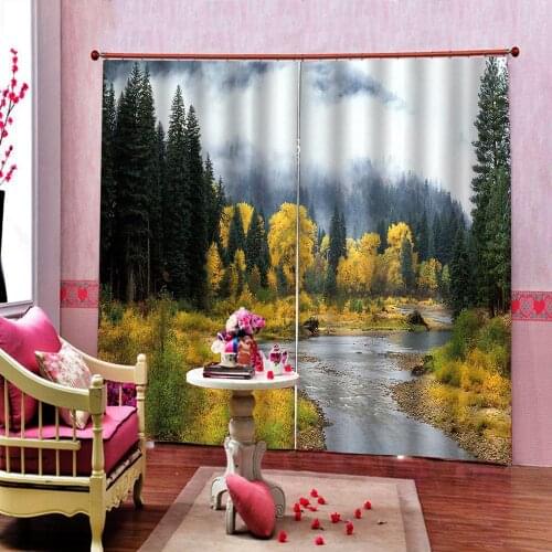 Custom Luxury Modern Forest landscape Stream 3D Blackout Window Curtains For Bedding room Living room Window Drapes Home Decor