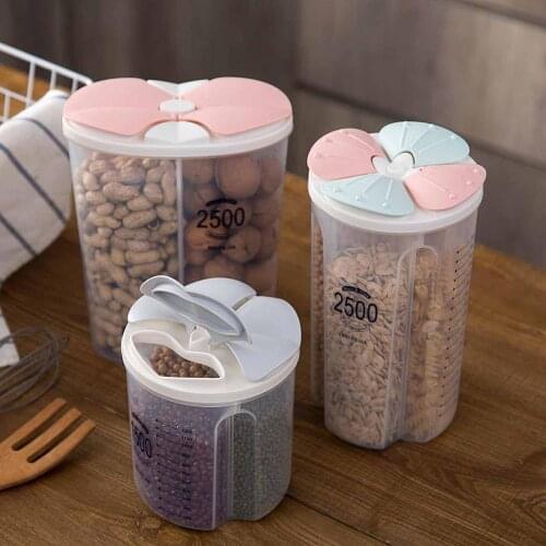 Transparent Kitchen Storage Containers Beans Grain Cereal Sorting Storage Container Rice Box Sealed Box with Divider