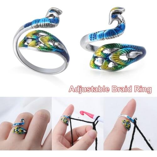 Adjustable Crochet Ring Knitting Loop Crochet Loop Knitting Accessories Peacock Type Knitting Ring Finger Wear Thimble