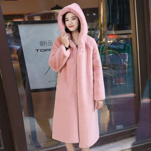Luxury clothes Fur coat female New Winter clothing Thick plus size hooded Plush famale jacket Raglan sleeves long Outerwear 4XL