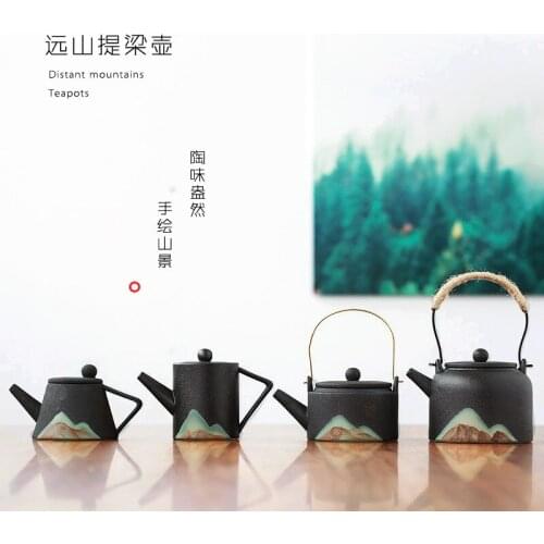 Hand-painted black pottery Japanese teapot Jingdezhen ceramic Kung Fu tea set large lifting beam pot modern minimalist Pu'er pot