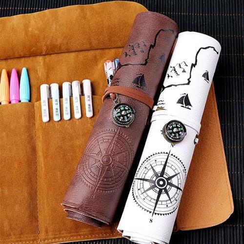 Silk Road Pen Curtain Canvas Roll Pencil Bag Chinese Style Writing Brush Pen Pencil Creative Storage Compass