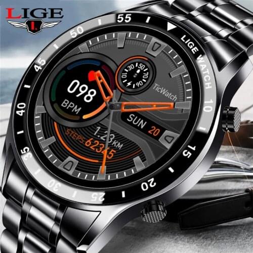 LIGE New Men Smart watch Heart rate Blood pressure IP68 waterproof sports Fitness watch Luxury Smart watch male for iOS Android