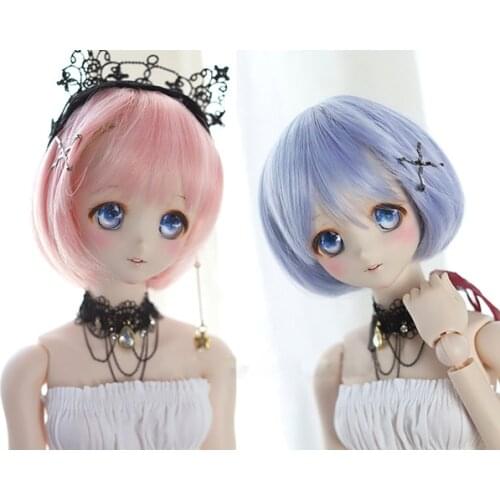 D01-P604 Doll handmade clothes 1/4 1/3 uncle MDD doll Accessories Short hair high temperature silk powder pink blue color 1pcs