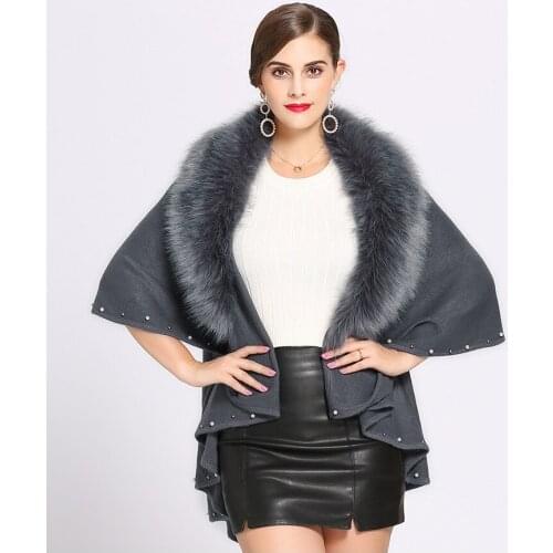 Womens winter new fashion luxury large lapel shawl cloak knitted cashmere shawl Pashmina fur sweater coat novelty party poncho