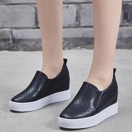 Black and White Shoes Women New Hidden Heel Shoe Wedges Breathable Sneakers Slip on Shoes for Women Platform Trainers Woman