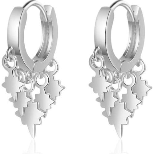 2020 New Silver Plated Sweet Star Tassel Small Hoop Earrings For Women Party Jewelry Gift Dropshipping