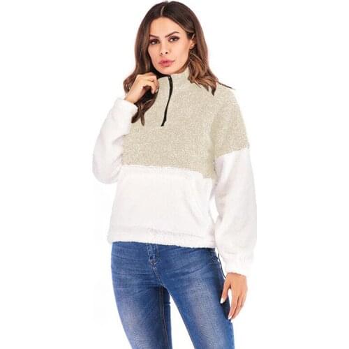 NORA TWIPS 2018 Autumn And Winter New Women Long Sleeve Patchwork Hoodies Loose Ladies Plush Sweatshirt Pullovers Warm Tops