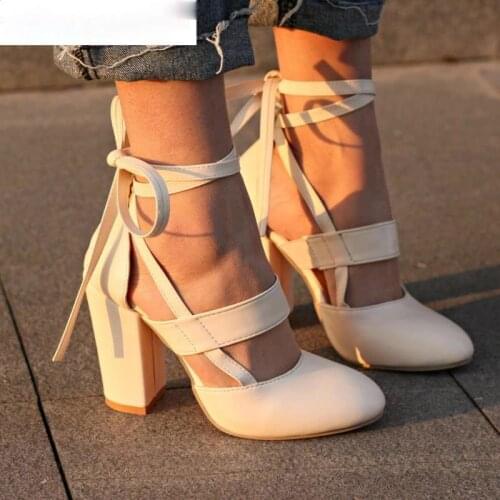 Women Pumps Fashion High Heels 2020 Platform Women Shoes Lace Up Shoes Woman Best Quality Thin Heels Black Pink Size 36-43