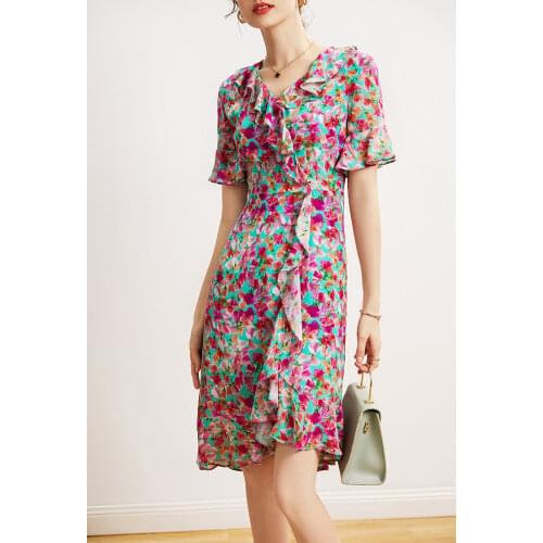 2021 summer womens fashion elegance pop printing silk long shirt dress