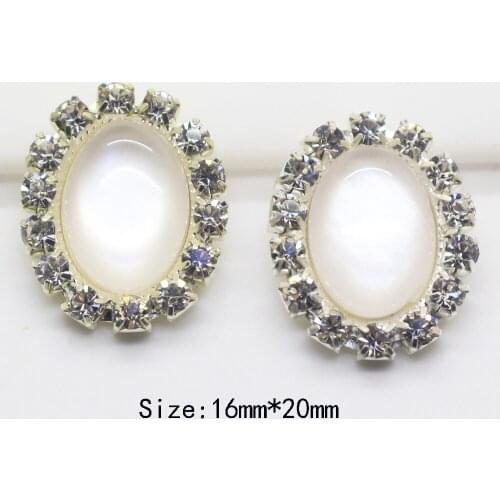 NEW 10Pc 16*20MM Transparent Cat Eye Buttons Oval Silver shiny Rhinestone button metal 2017 DIY Wedding Decorat Sewing clothing