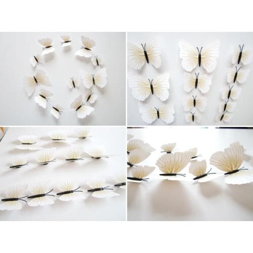 12PCS/Set PVC White Butterfly Girl 3D Wall Stickers Home Decor Living Room DIy Design Wallpaper Home Decoration Accessories Y106
