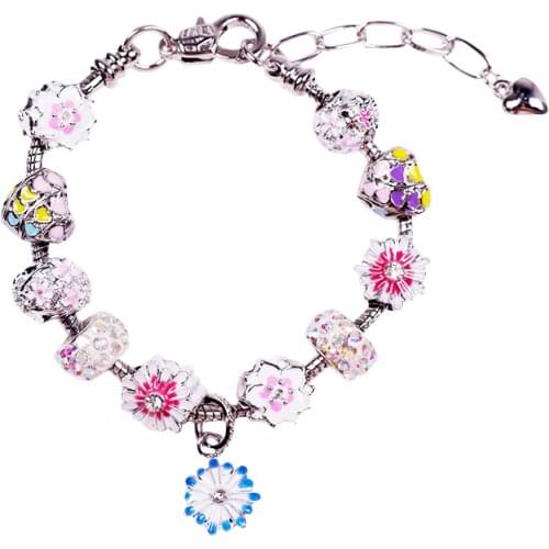 2020 New Pando Series White Glass Bead Bracelet DIY Romantic Flower Pendant Fashion Cute Bracelet 1PCS/LOT