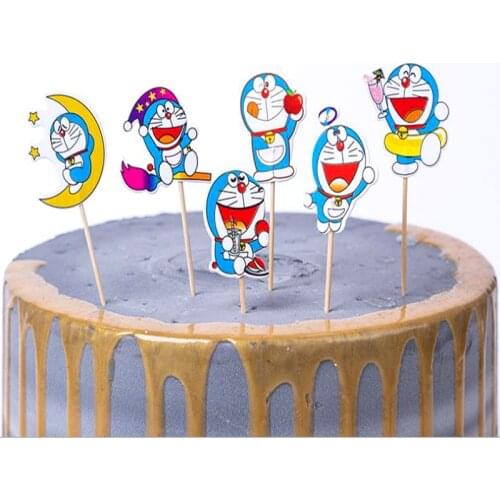 24pcs/lot Doraemon Theme Cake Picks Decoration Cupcake Toppers Boys Kids Favors Baby Shower Supplies Happy Birthday Party