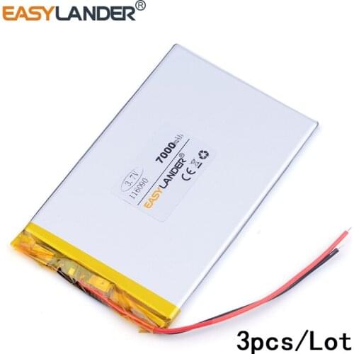 3pcs /Lot 3.7v lithium Li ion polymer rechargeable battery 116090 7000mAh GPS PSP DVD PAD e-book tablet pc power bank video game