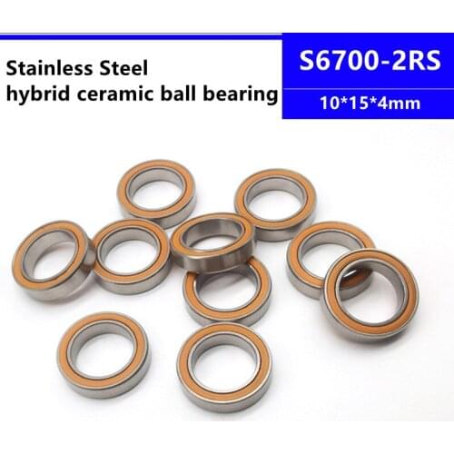 4pcs/10pcs S6700-2RS 10*15*4mm Stainless Steel Hybrid Si3N4 Ceramic Ball Bearing fishing gear line wheel 10x15x4mm S6700RS