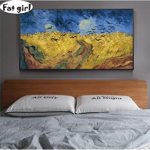 5D DIY Diamond Painting Wheat field and crow Full Square Diamond Embroidery Mosaic world masterpiece Decorations large Home Art