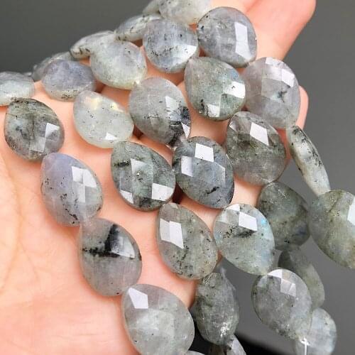 Natural Stone Gray Labradorite Beads Faceted Water Drop Loose Spacer Beads For Jewelry Making DIY Bracelets Accessories 13*18mm