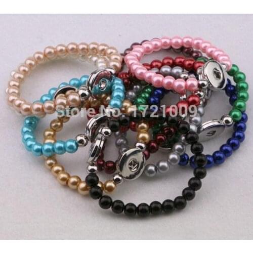 Fast Free Ship 20Pcs Mix 10colors Wholesales 18mm button pearl bracelet fashion pearl snap button DIY bracelet jewelry