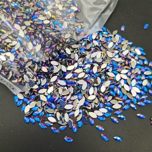 1440pcs 3*6mm Colorful Acrylic Non Hotfix Rhinestones Crystal AB Horse Eye Shape Flatback Glue On Stones for Garments Nail