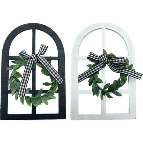 Wooden Farmhouse Window Tiered Tray Decoration Rustic Cathedral Arch Window Sign Frame Shelf Spring Summer Stand Display K0AB