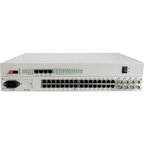 EMUX100-30S Integrated Service Optic Access Equipment 1-Port SC+4E1+4FE+30VF Single Mode Dual Fiber 20KM Dual Power Supply