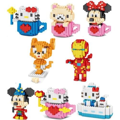 Hello Kitty Iron Man Mickey Minnie Three-dimensional Cup Model Diamond Small Building Block Puzzle Assembled Childrens Toy Gift