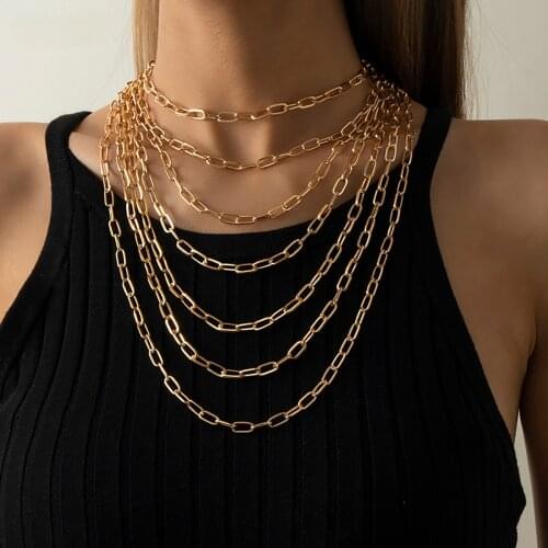4 Pcs 7 Layered Thick Necklace Chain on Neck Hip Hop Chunky Choker Necklace Set for Women Fashion Neck Chain Jewelry 2021 Collar