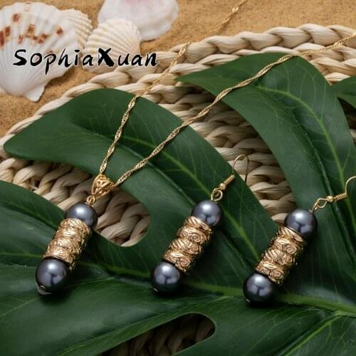 SophiaXuan Polynesian Hawaiian Samoa New Design Pearl Jewelry Sets Pendant Necklace Stud Earrings Set Wholesale for Women Party