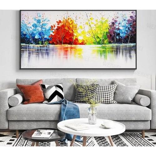 Colorful Tree Oil Painting On Canvas Landscape Painting Scandinavia Posters and Prints Cuadros Wall Art Pictures for Living Room