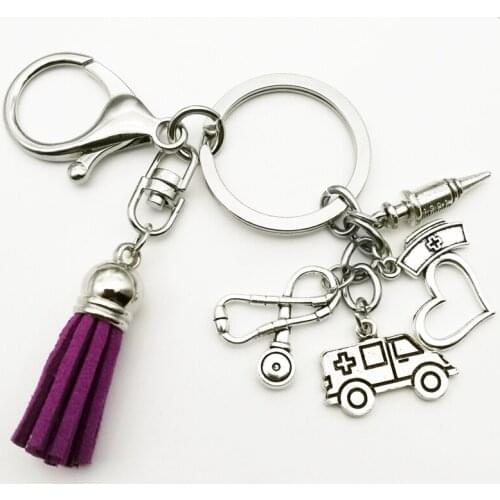 Creative Multicolor Fringe Doctor Nurse Souvenir Keychain Syringe Stethoscope Pendant Keyring Charm Bag Car Party Gift