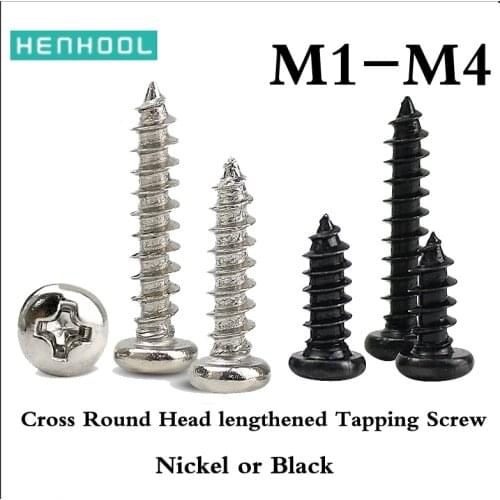 Cross Recessed Round Head lengthened Tapping Screw Nickel plated Black Electronic screw M1.2M1.4M1.5M1.8M2M2.3M2.6M2.8M3.5M4