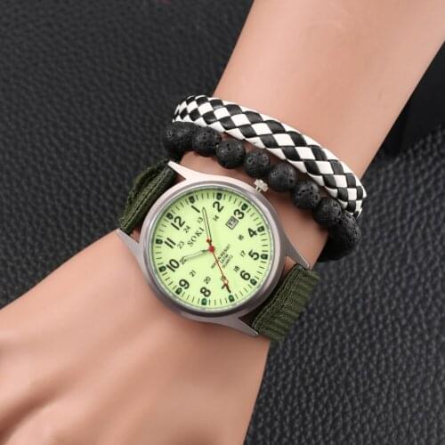 2021 Fashion Luminous Men Watch Weave Bracelet Gift Set Sports Calendar Date Nylon Band Wristwatch Bead Bracelets Suit with Box